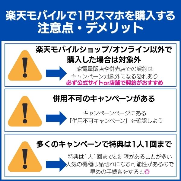 楽天モバイルで1円スマホを購入する注意点・デメリット