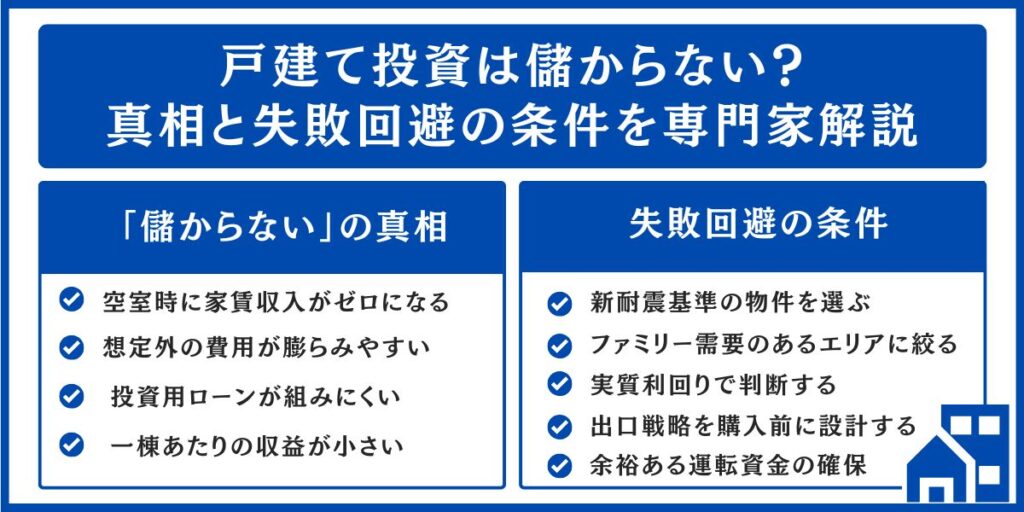 戸建て投資は儲からない？真相と失敗回避の条件を専門家が解説