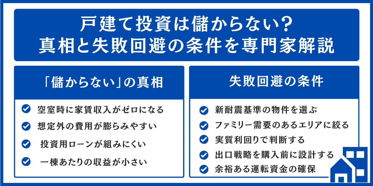 戸建て投資は儲からない？真相と失敗回避の条件を専門家が解説