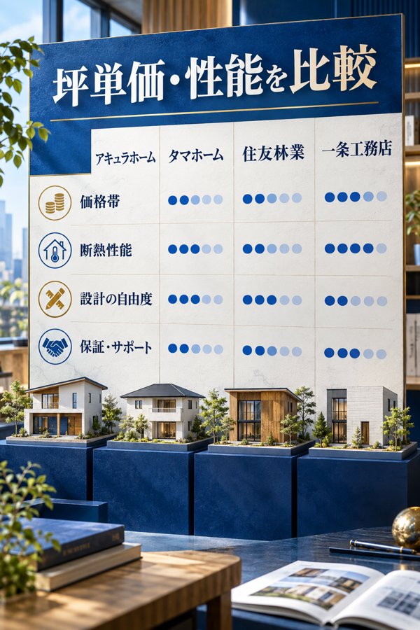 主要ハウスメーカー各社とアキュラホームの坪単価・性能比較