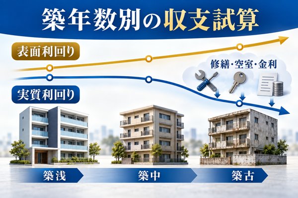 中古ワンルーム投資における築年数別の収支試算