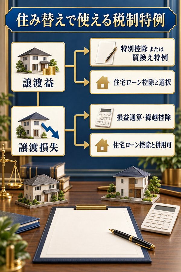 住み替えで使える税制特例|3,000万円特別控除・買換え特例・譲渡損失損益通算と住宅ローン控除の組み合わせ方