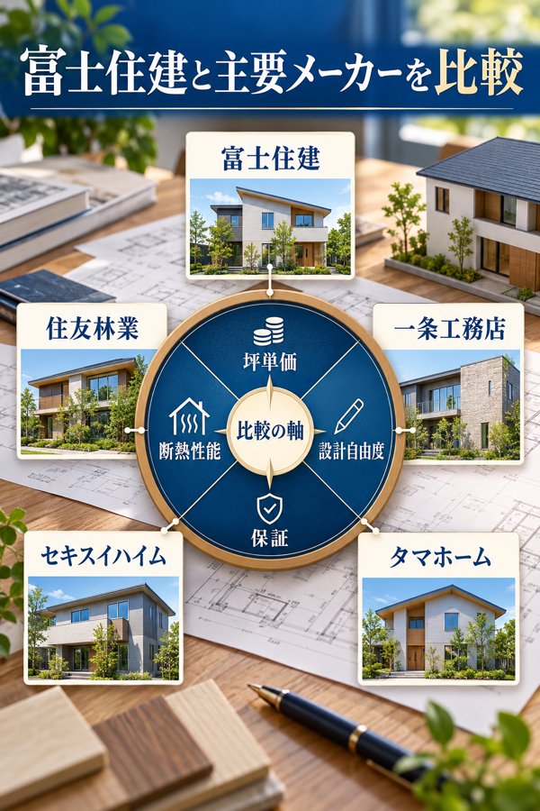 主要ハウスメーカー各社と並べた富士住建の坪単価・性能