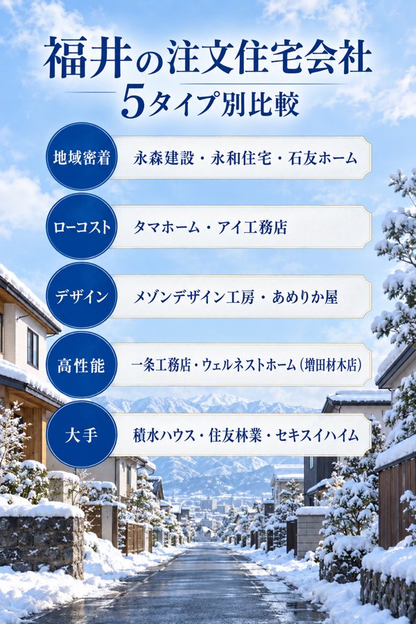 福井で検討したい注文住宅会社12社の5タイプ別一覧と比較表