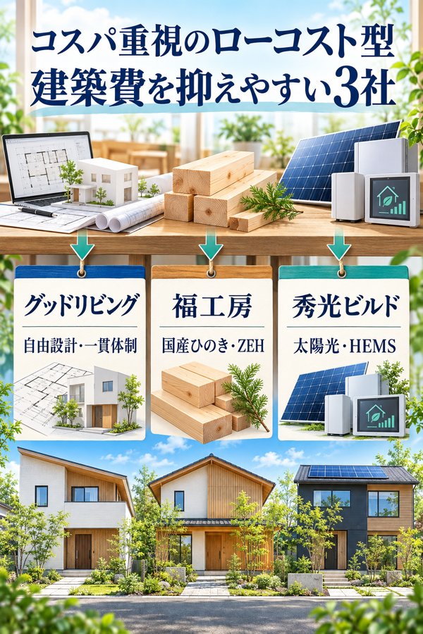 コスパ重視のローコスト型|建築費を抑えやすい3社