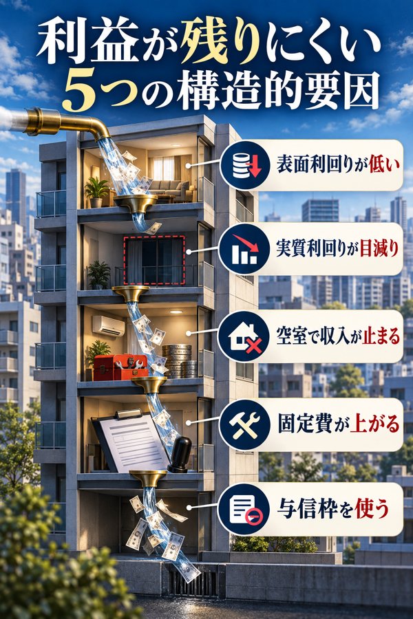 区分マンション投資で利益が残りにくいとされる5つの構造的要因