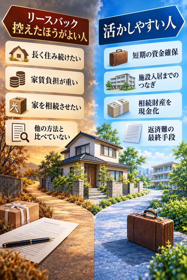 リースバックを「控えたほうがよい人」「活かしやすい人」
