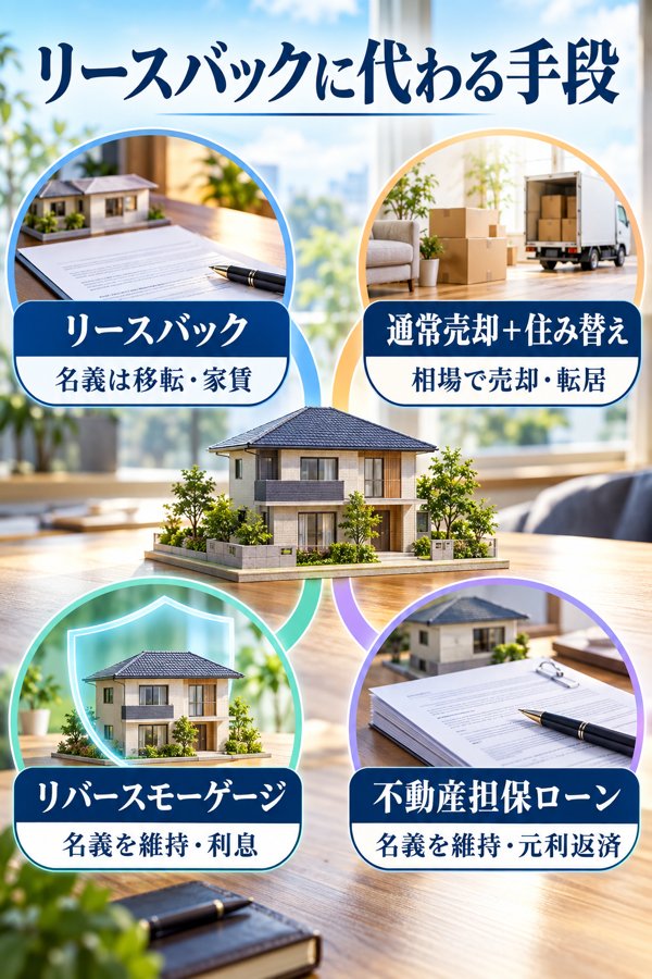 リースバックに代わる手段【通常売却・リバースモーゲージとの違い】
