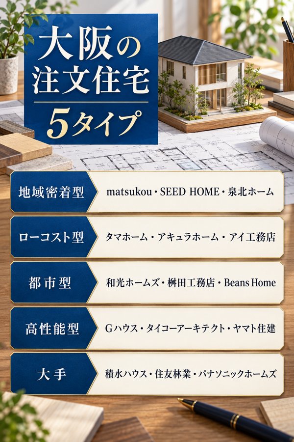 大阪の注文住宅15社を5タイプに分けた分類と一覧表