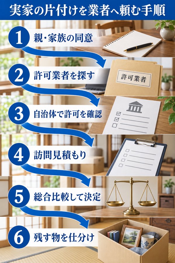 【6STEP】実家の片付けを業者へ頼むときの手順