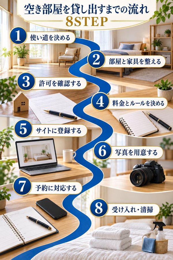 空き部屋を貸し出すまでの流れ8STEP