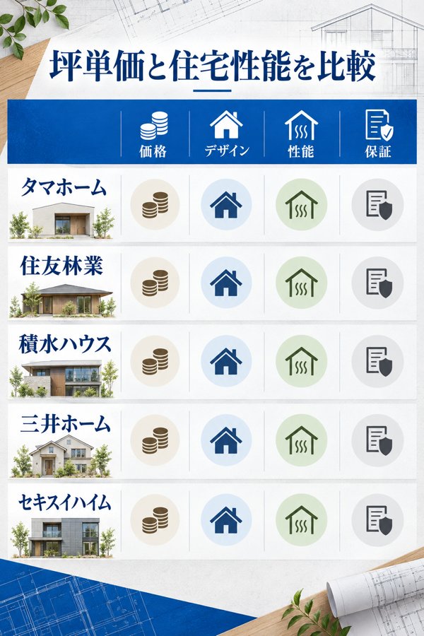 坪単価と住宅性能から見たタマホームと他社の比較