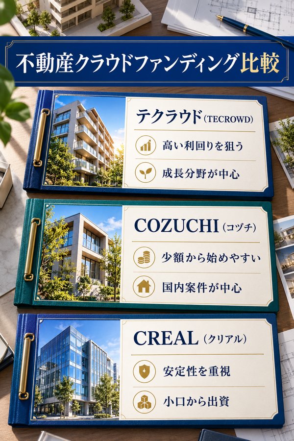 主要な不動産クラウドファンディングとテクラウド(TECROWD)の比較