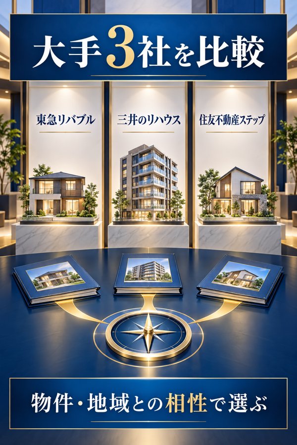 大手3社の実績比較(三井のリハウス・住友不動産ステップ・東急リバブル)