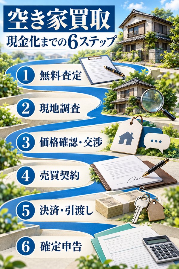空き家を買取で手放すまでの進め方|現金化に至る6ステップ